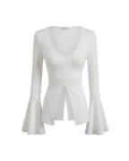 Deep V-Neck Flared Sleeve Top