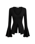 Deep V-Neck Flared Sleeve Top
