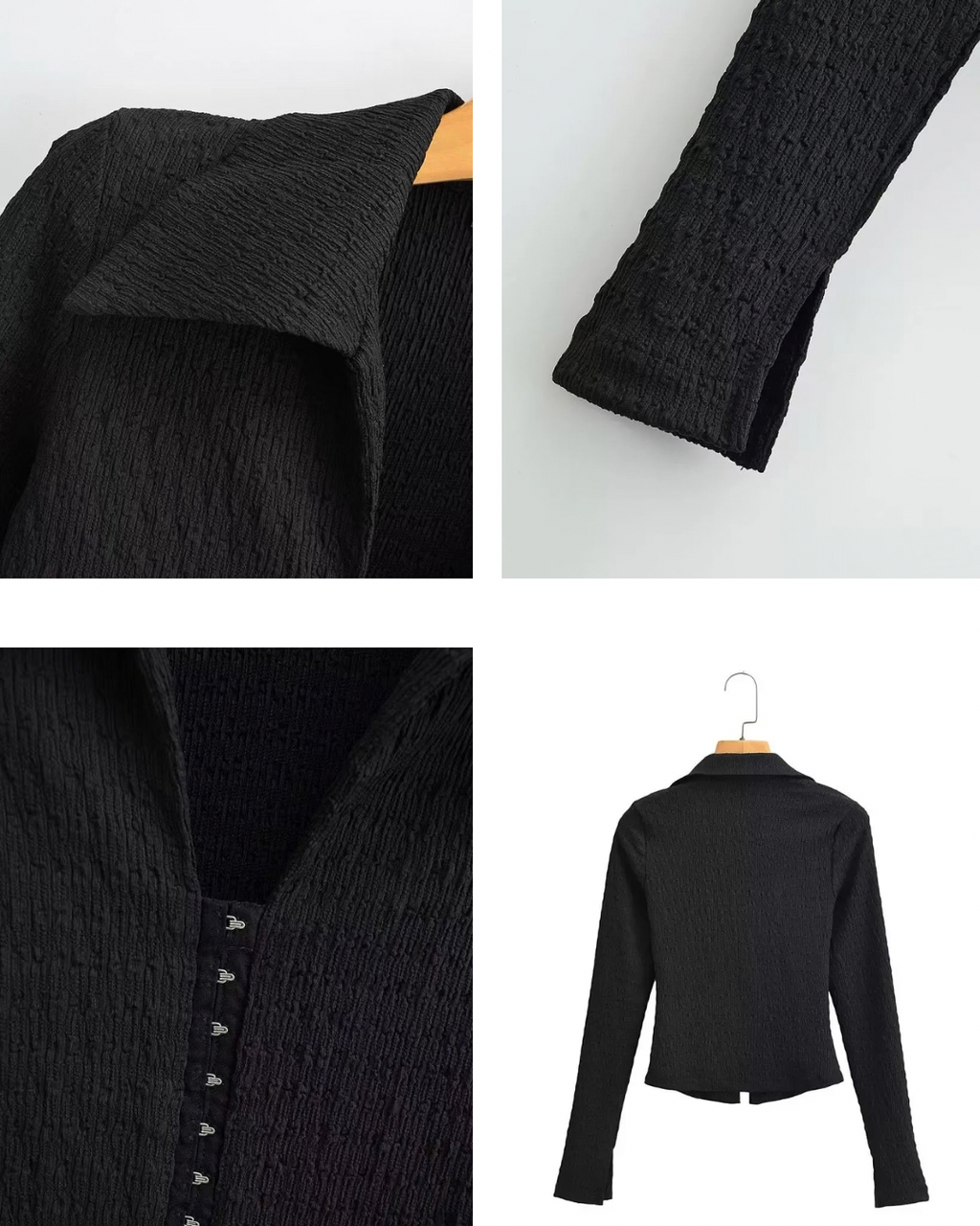Black Textured Hook-Front Top