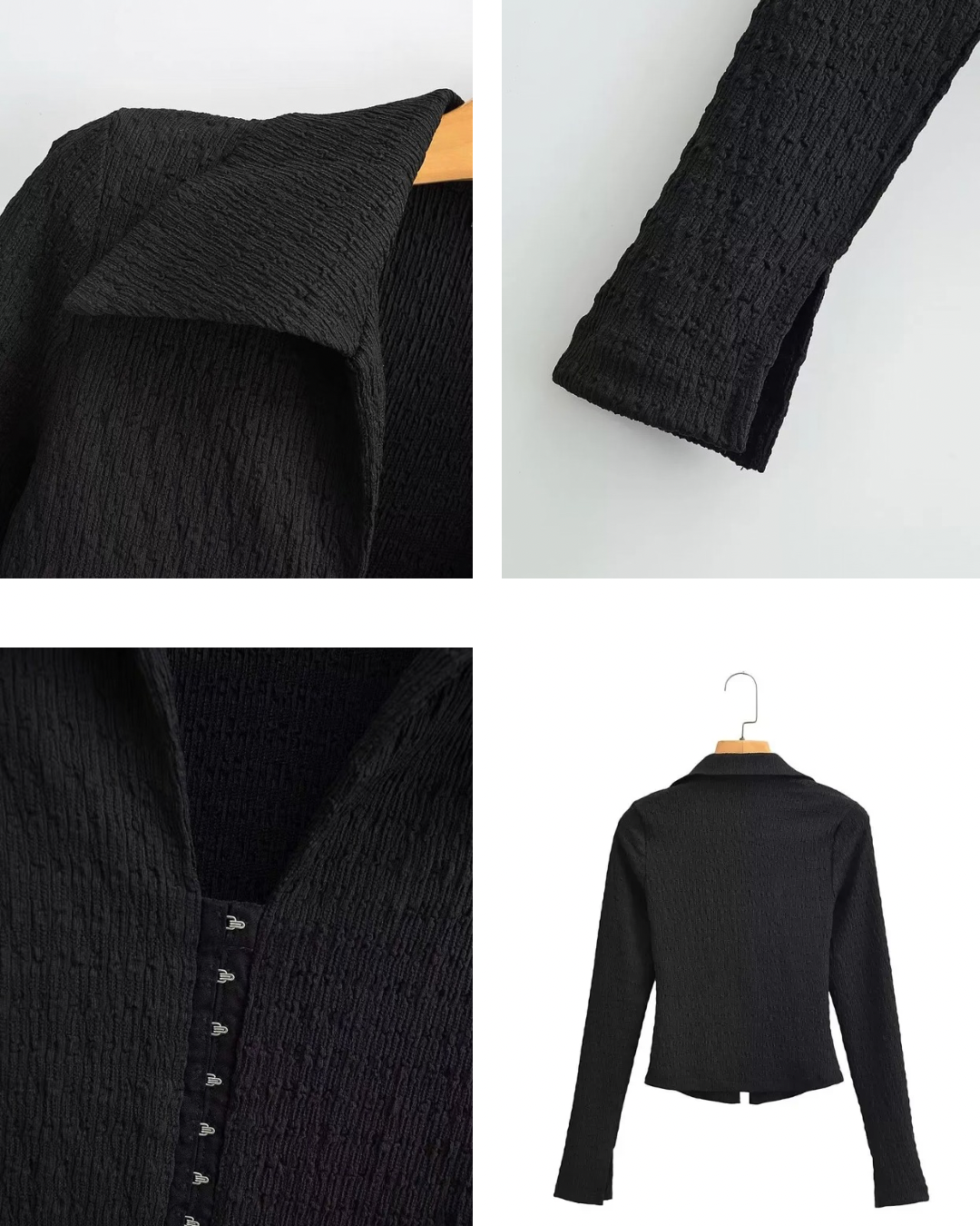 Black Textured Hook-Front Top