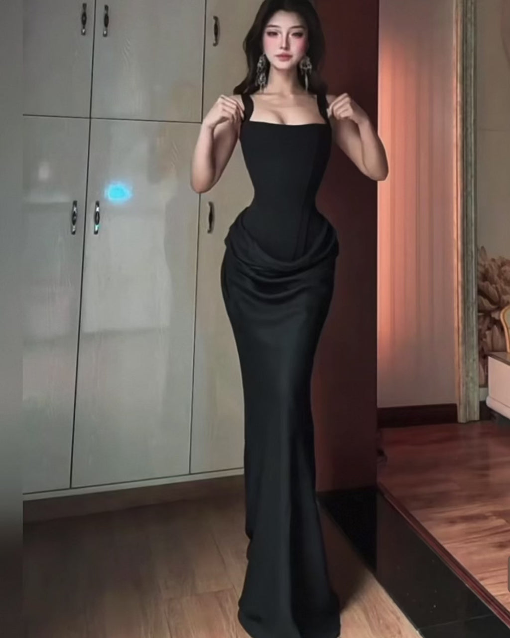 Elegant Back Tie Ruched Maxi Dress