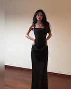 Elegant Back Tie Ruched Maxi Dress